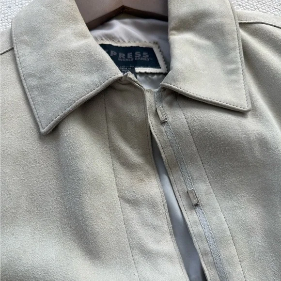 Vintage 90s Express Beige Suede Leather Shirt Jacket - Picture 4 of 9